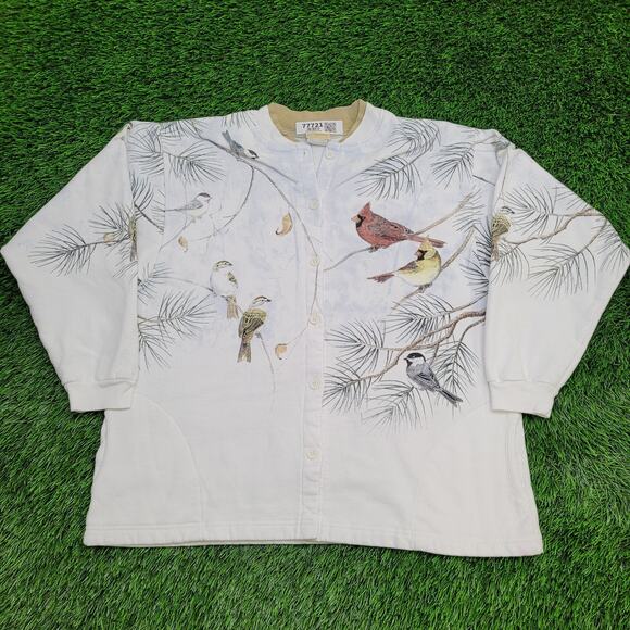 Vintage Y2K Artisan Bird Cardigan Womens Large 23x25 AOP - Picture 1 of 14